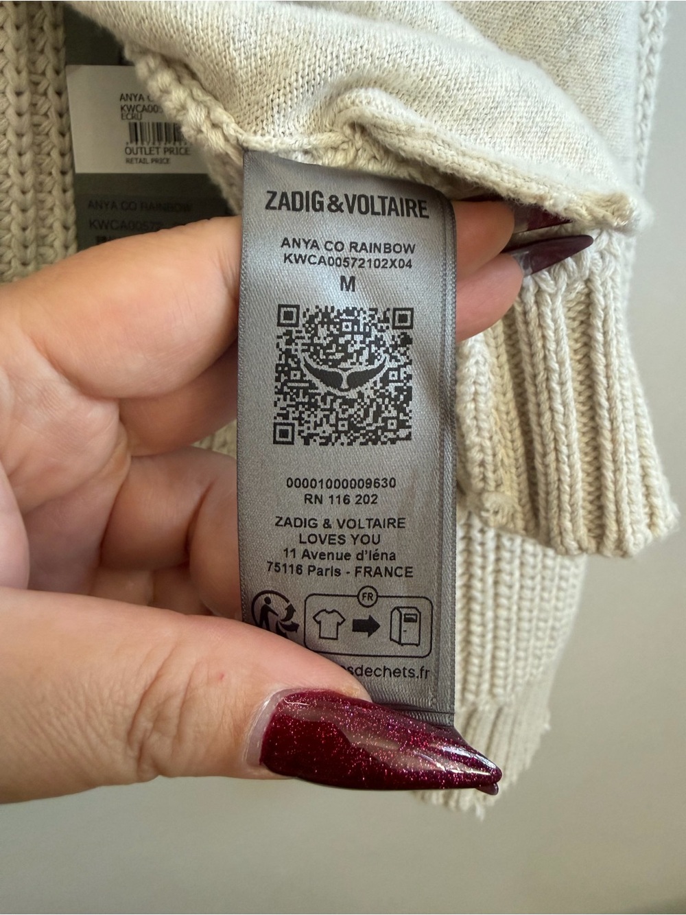 ZADIG & VOLTAIRE Anya Rainbow Zip Hoodie Ecru M - Picture 12 of 13